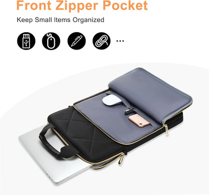 MOSISO Vertical Laptop Shoulder Bag,15-15.6 inch Computer Bag Compatible with MacBook 16 inch, HP, Dell, Lenovo, Asus Notebook,Rhombus Quilted Messenger Bag with Front Pocket&Handle&Belt, Black