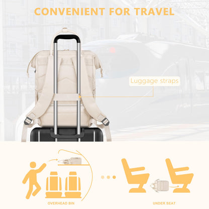 MOSISO Laptop Backpack for Women Men, 15-15.6 inch Rhombus Quilted Flight Approved Travel Backpack with PU Handle, 16 inch Carry on Daypack with USB Port for College Work Business, Beige iMosiso