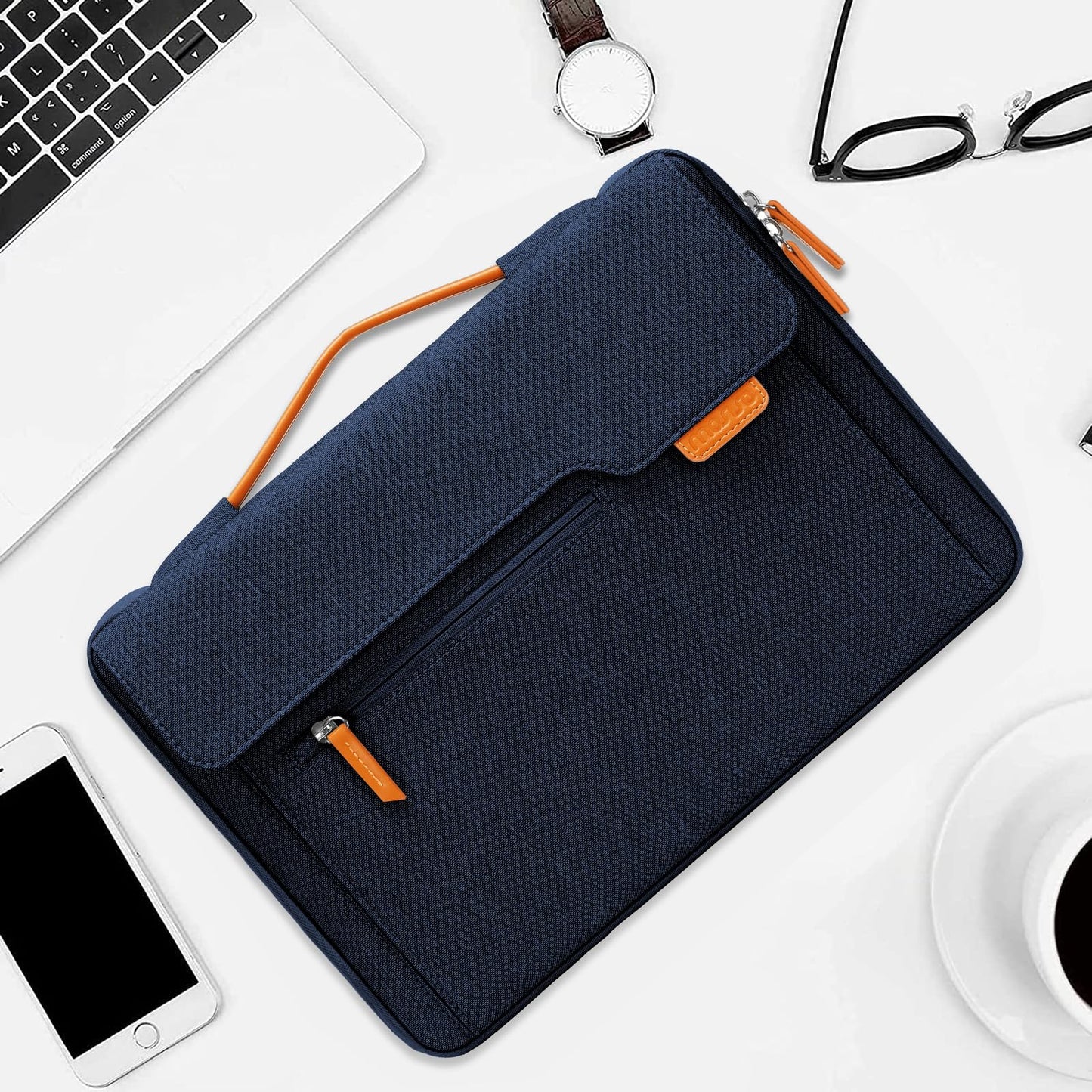 MOSISO 360 Protective Laptop Shoulder Bag, 15-15.6 inch Computer Bag Compatible with MacBook Pro 16, HP, Dell, Lenovo, Asus Notebook,Flapover Sleeve with Fully Open Zipper&Handle&Pockets, Navy Blue iMosiso