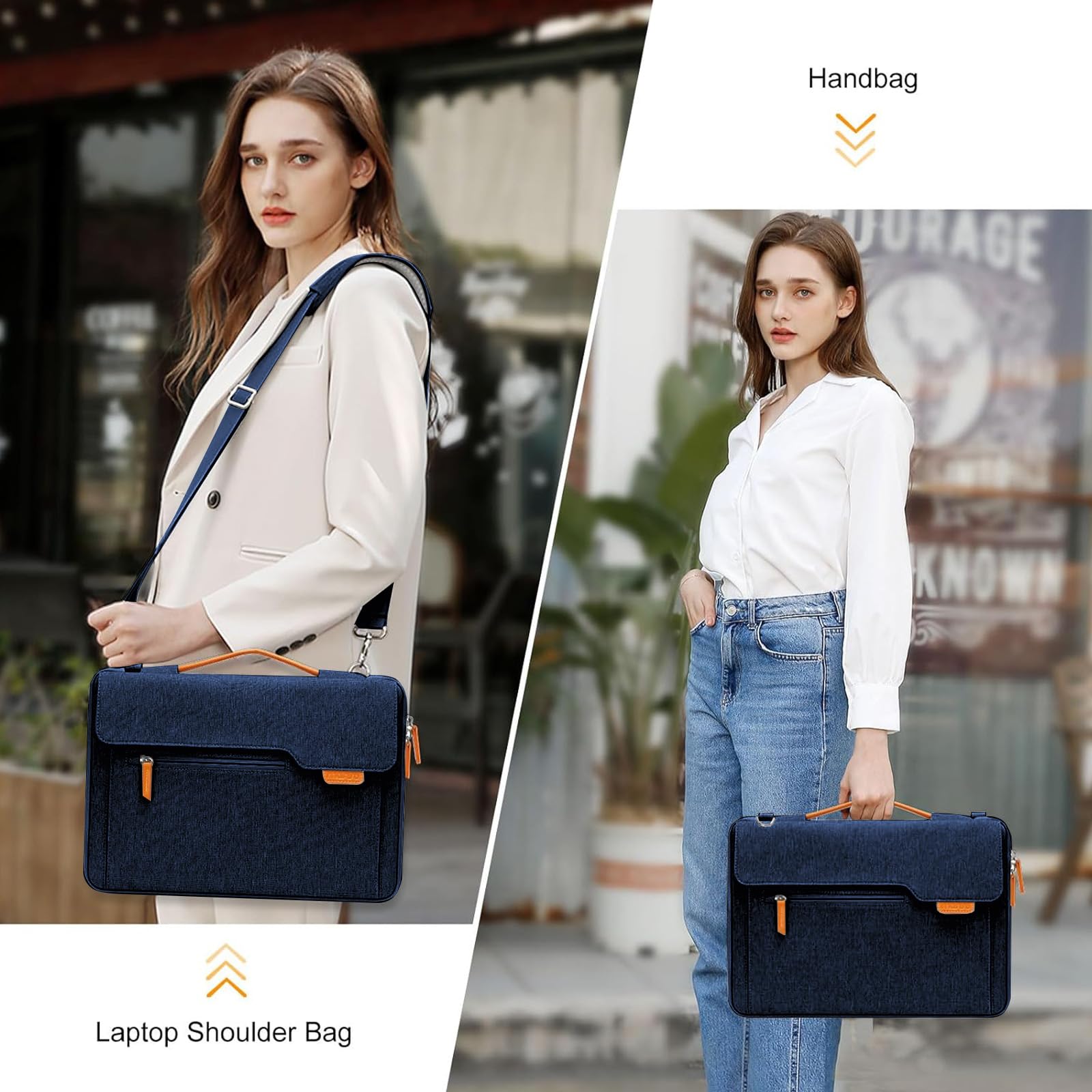 MOSISO 360 Protective Laptop Shoulder Bag, 15-15.6 inch Computer Bag Compatible with MacBook Pro 16, HP, Dell, Lenovo, Asus Notebook,Flapover Sleeve with Fully Open Zipper&Handle&Pockets, Navy Blue iMosiso