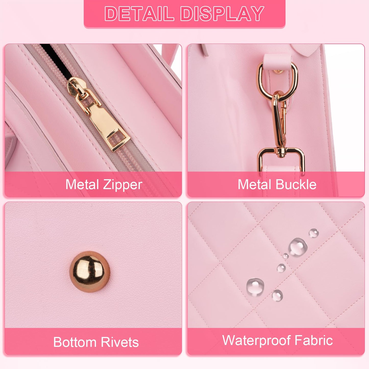 MOSISO Laptop Tote Bag for Women, 15.6 inch PU Leather Rhombus Quilted Work Bag with Cup Holder & Clutch Purse, Large Capacity Teacher Computer Briefcase for Business Office, Pink