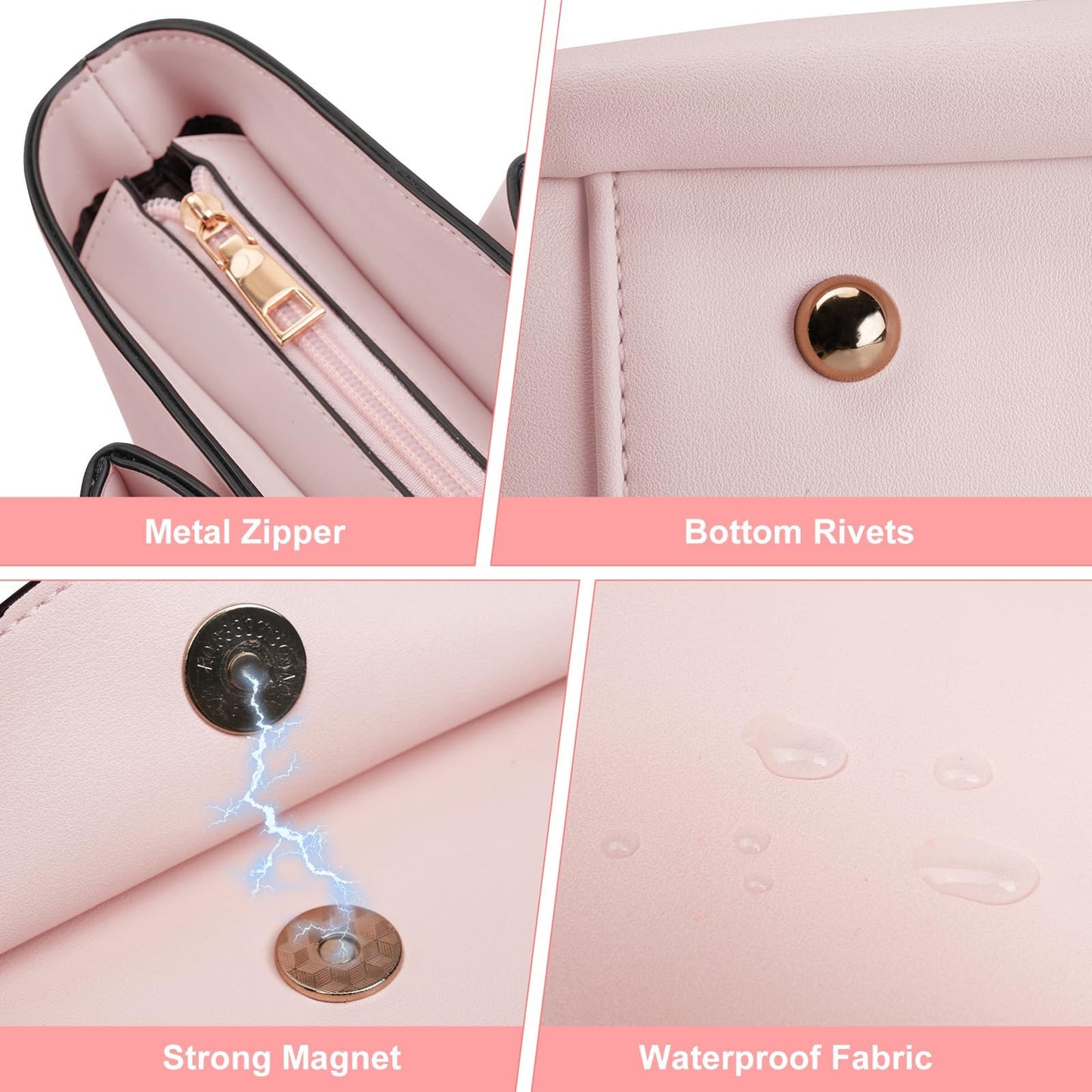 MOSISO Laptop Tote Bag for Women, 15.6 inch PU Leather Work Laptop Bag with Flap Buckle & Clutch Purse, Large Capacity Computer Shoulder Handbag for Casual Business Travel, Pink