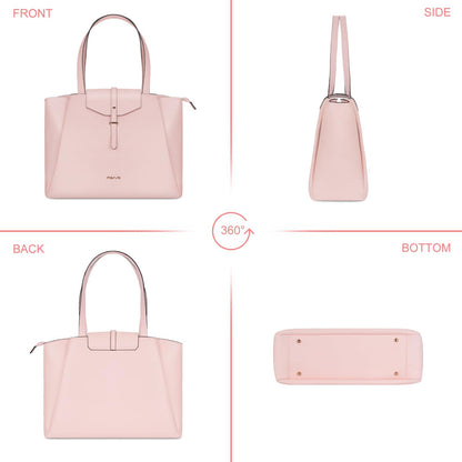 MOSISO Laptop Tote Bag for Women, 15.6 inch PU Leather Work Laptop Bag with Flap Buckle & Clutch Purse, Large Capacity Computer Shoulder Handbag for Casual Business Travel, Pink