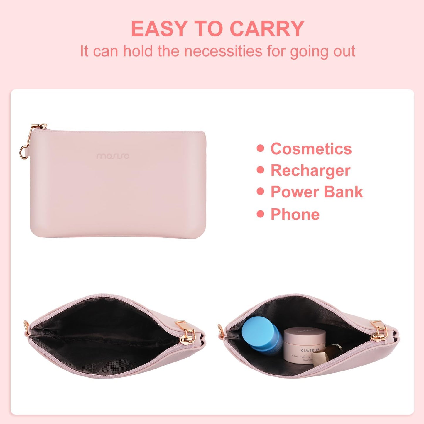 MOSISO Laptop Tote Bag for Women, 15.6 inch PU Leather Work Laptop Bag with Flap Buckle & Clutch Purse, Large Capacity Computer Shoulder Handbag for Casual Business Travel, Pink