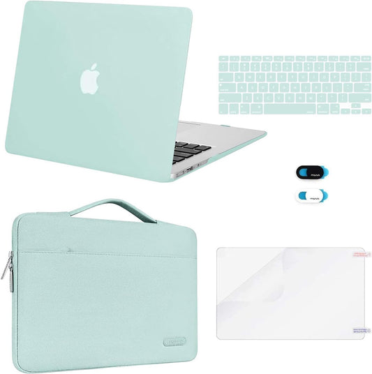MOSISO Compatible with MacBook Air 13 inch Case (A1369 A1466, Older Version 2010-2017 Release), Plastic Hard Shell Case & Sleeve Bag & Keyboard Cover & Webcam Cover & Screen Protector, Mint Green iMosiso
