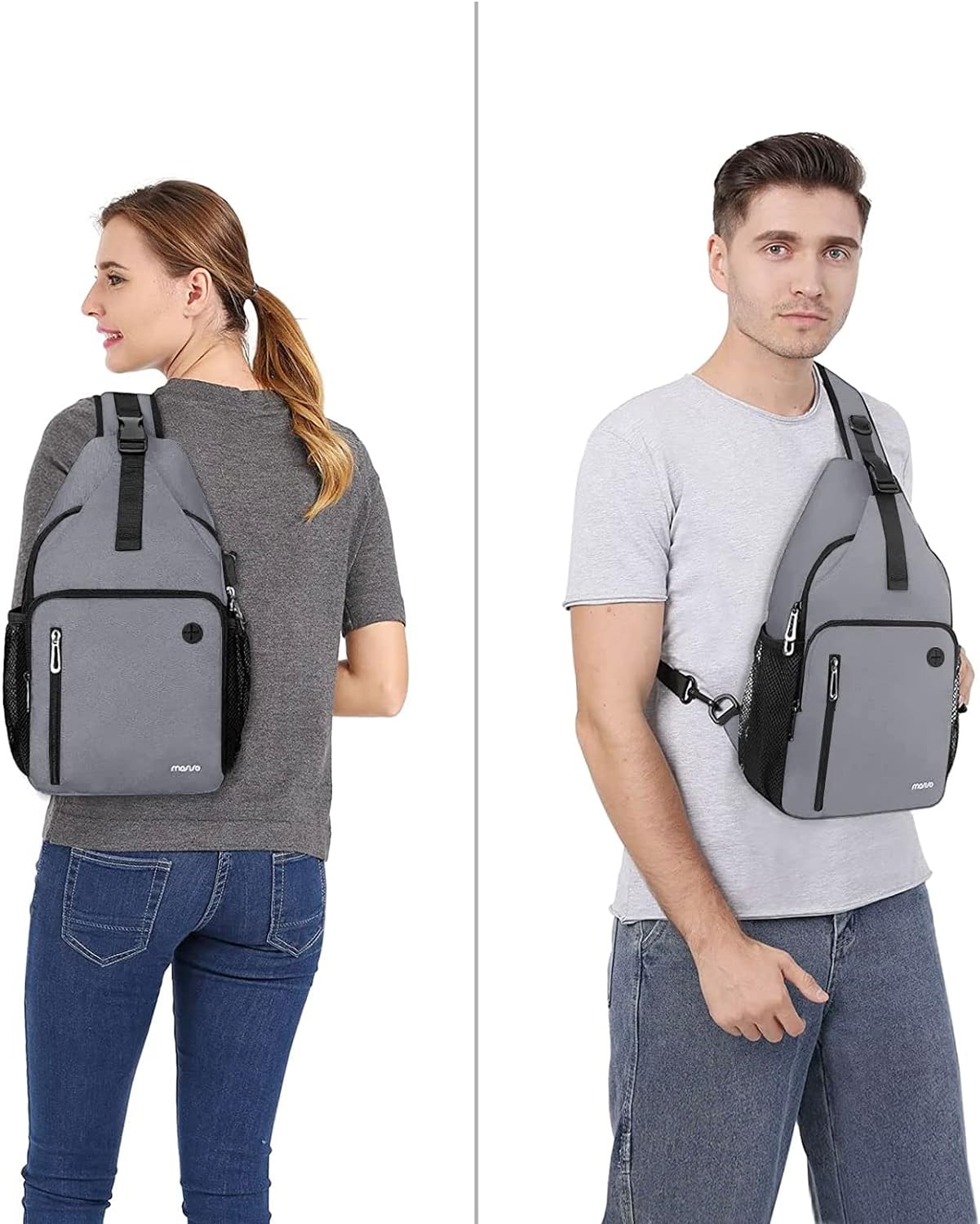 MOSISO Sling Backpack Bag, Crossbody Shoulder Bag Travel Hiking Daypack Chest Bag with Front Square Pocket&USB Charging Port,Gray iMosiso