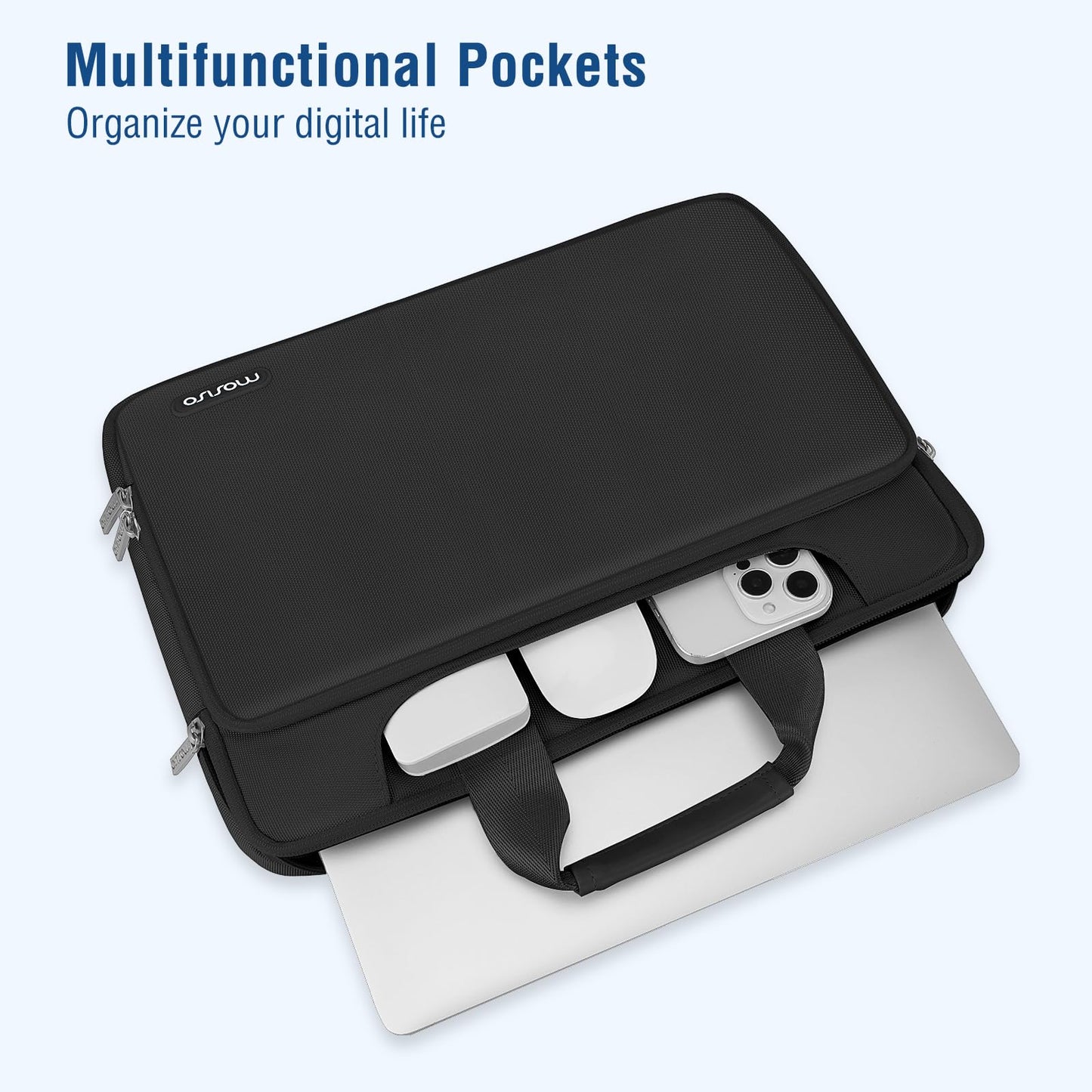 MOSISO 360 Protective Laptop Sleeve for MacBook Air/Pro 13-16 inch | Compatible with MacBook Pro 14 inch M4 M3 M2 M1 2024-2021 | Matching Color Sleeve Bag with Belt | Black