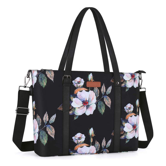 MOSISO USB Port Laptop Tote Bag (13-17.3 inch) with Adjustable Top Handle, Laptop Bag for Women, Hibiscus Polyester Work Travel iMosiso