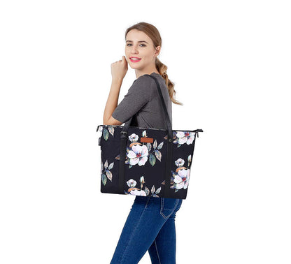 MOSISO USB Port Laptop Tote Bag (13-17.3 inch) with Adjustable Top Handle, Laptop Bag for Women, Hibiscus Polyester Work Travel iMosiso