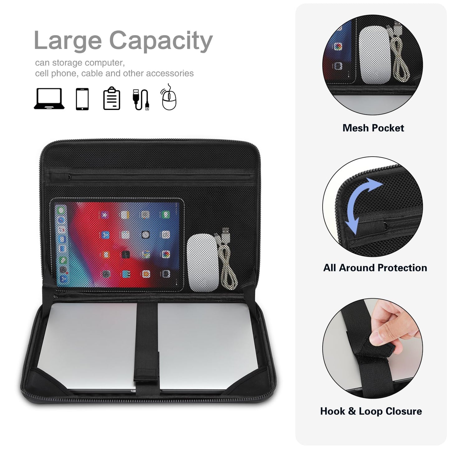 MOSISO 15-16 inch Laptop Hard Case, 15.6 inch Waterproof Shockproof Computer Bag Compatible with MacBook HP Dell,Artistic Geometric EVA Carrying Sleeve Laptop Case Hard Shell with Handle, Black