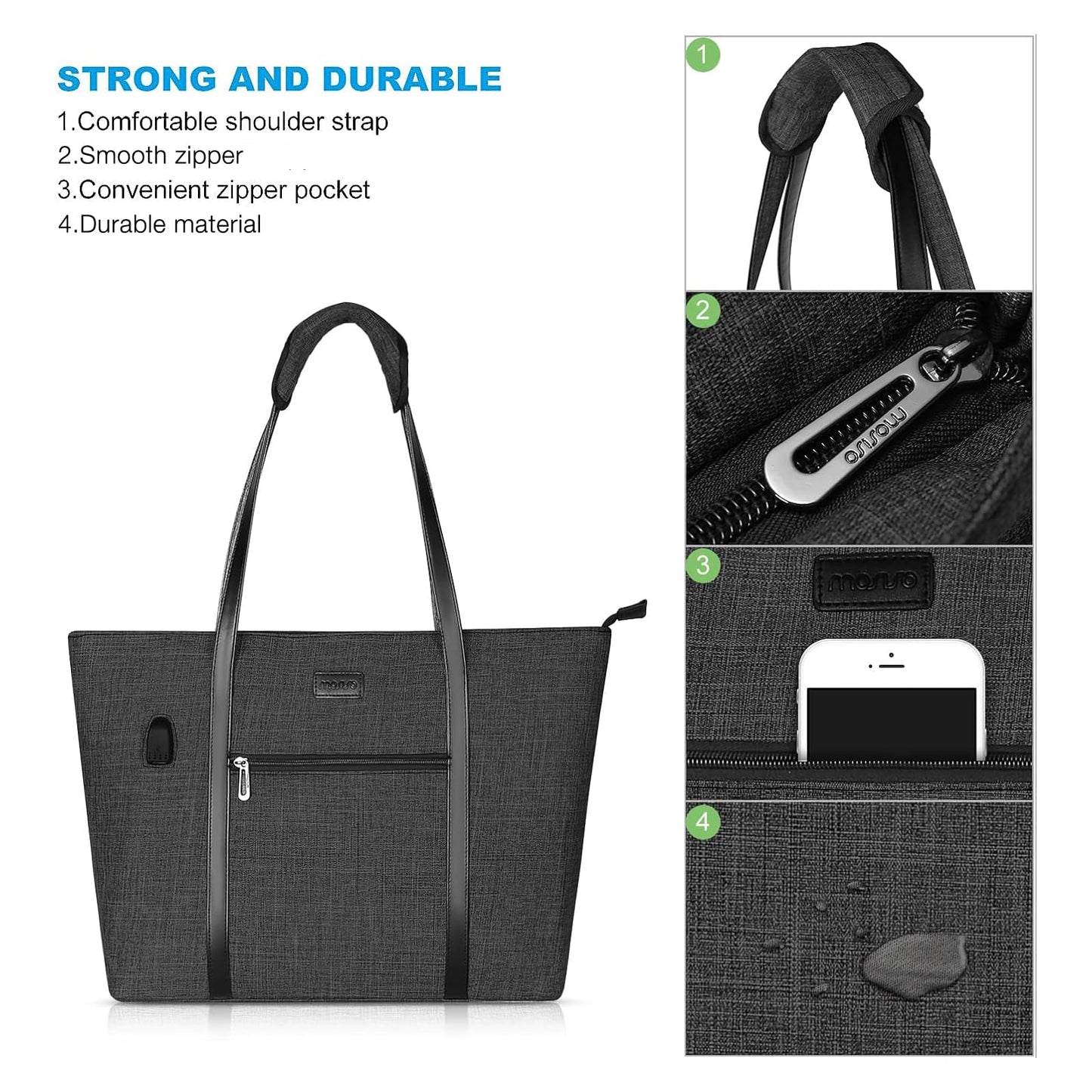 MOSISO USB Port Laptop Tote Bag for Women,Compatible with MacBook, 15-17.3 inch Notebook and Chromebook, Work Travel Business Computer Bag with Small Purse, Black iMosiso