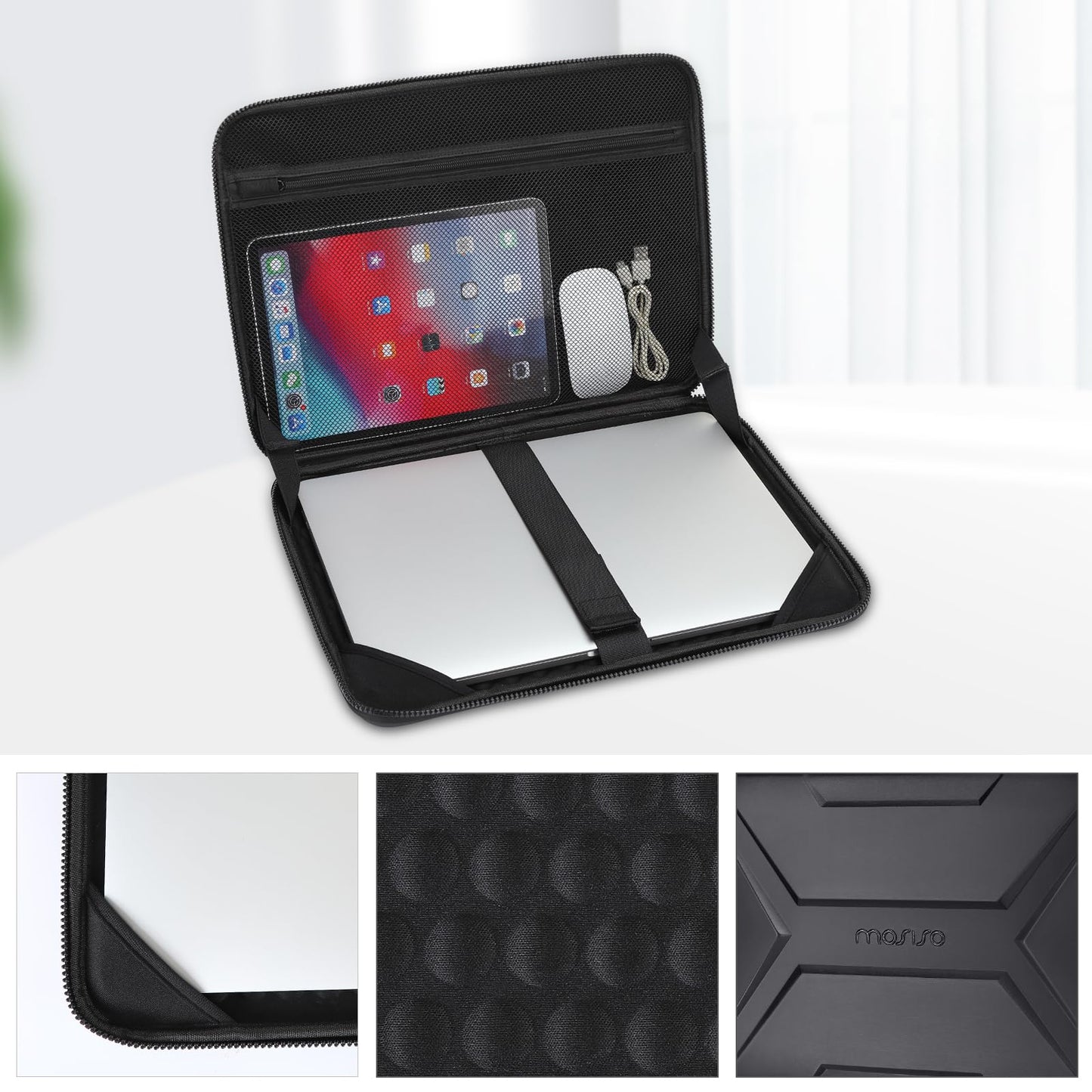 MOSISO 15-16 inch Laptop Hard Case, 15.6 inch Waterproof Shockproof Computer Bag Compatible with MacBook HP Dell,Artistic Geometric EVA Carrying Sleeve Laptop Case Hard Shell with Handle, Black