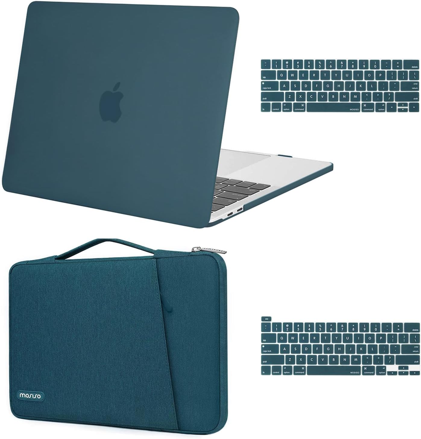 MOSISO Compatible with MacBook Pro 13 inch Case M2 2023, 2022, 2021-2016 A2338 M1 A2251 A2289 A2159 A1989 A1708 A1706, Plastic Hard Case & 360 Protective Sleeve Bag & Keyboard Skin, Deep Teal iMosiso
