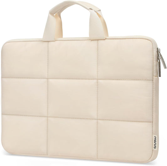 MOSISO Puffy Laptop Sleeve 13-14 inch, Compatible with MacBook Air 13 inch M2 M1, Compatible with MacBook Pro 13/14 inch, Rectangle Quilted Carrying Case Laptop Cover for Women with Handle, Sand iMosiso