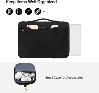 MOSISO 15-16 inch 360 Protective Laptop Sleeve Compatible with MacBook Air 15 inch 2023/Pro 16 M3 M2 M1 2023-2019, 15-15.6 inch Notebook, Rectangle Quilted Bag with Handle&Pocket&Small Case&Belt,Black iMosiso