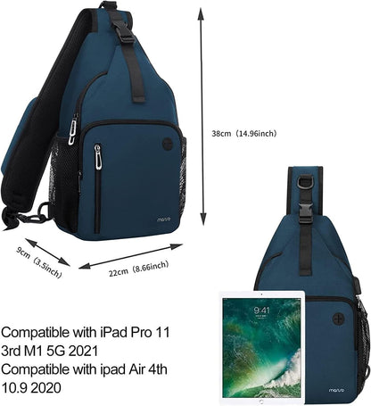 MOSISO Sling Backpack Bag, Crossbody Shoulder Bag Travel Hiking Daypack Chest Bag with Front Square Pocket&USB Charging Port，Deep Teal iMosiso