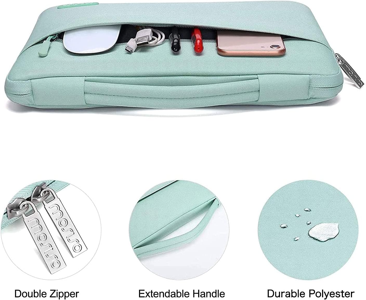 MOSISO Compatible with MacBook Air 13 inch Case (A1369 A1466, Older Version 2010-2017 Release), Plastic Hard Shell Case & Sleeve Bag & Keyboard Cover & Webcam Cover & Screen Protector, Mint Green iMosiso