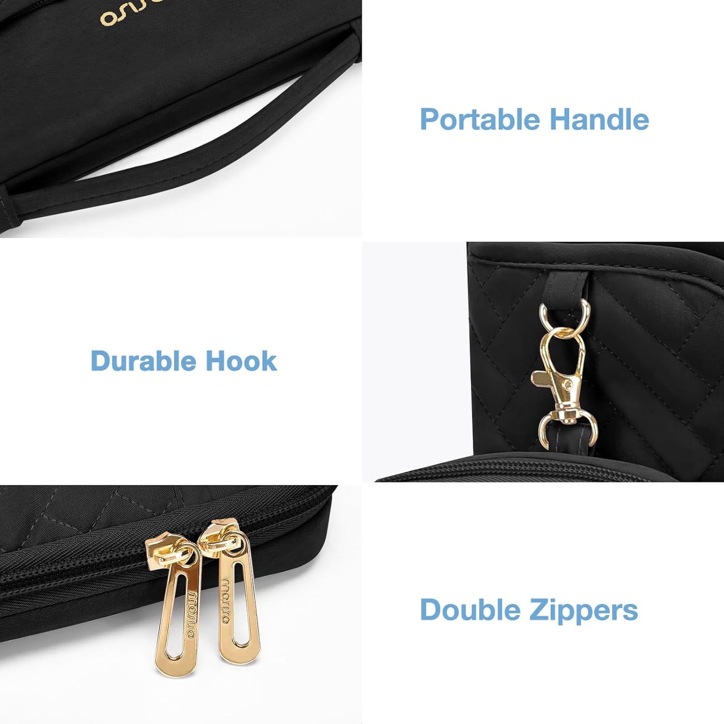 MOSISO 13-14 inch 360 Protective Laptop Sleeve Compatible with MacBook Air/Pro, 13-13.3 inch Notebook, Compatible with MacBook Pro 14, Rectangle Quilted Bag with Handle&Pocket&Small Case&Belt, Black iMosiso