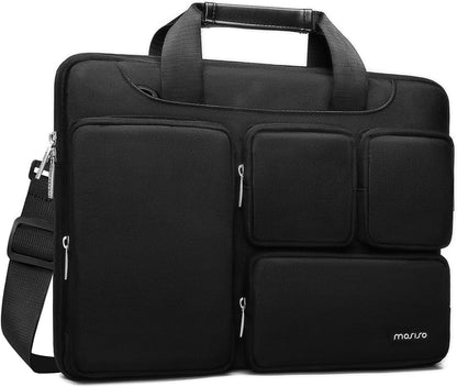 MOSISO Laptop Shoulder Messenger Bag Compatible with MacBook Air/Pro, 13-13.3 inch Notebook, Compatible with MacBook Pro 14 inch, Polyester Briefcase Sleeve with 4 Front Zipper Pockets & Belt,Black iMosiso