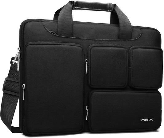 MOSISO Laptop Shoulder Messenger Bag Compatible with MacBook Air/Pro, 13-13.3 inch Notebook, Compatible with MacBook Pro 14 inch, Polyester Briefcase Sleeve with 4 Front Zipper Pockets & Belt,Black iMosiso