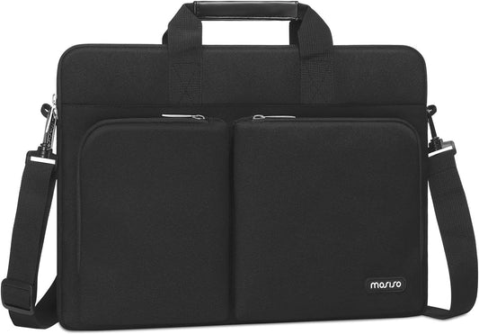 MOSISO 360 Protective Laptop Shoulder Messenger Bag 15.6 inch Compatible with MacBook, HP, Dell, Lenovo, Asus Notebook, Computer Bag with Front Hidden Horizontal&Left Small&Right Big Pockets, Black iMosiso
