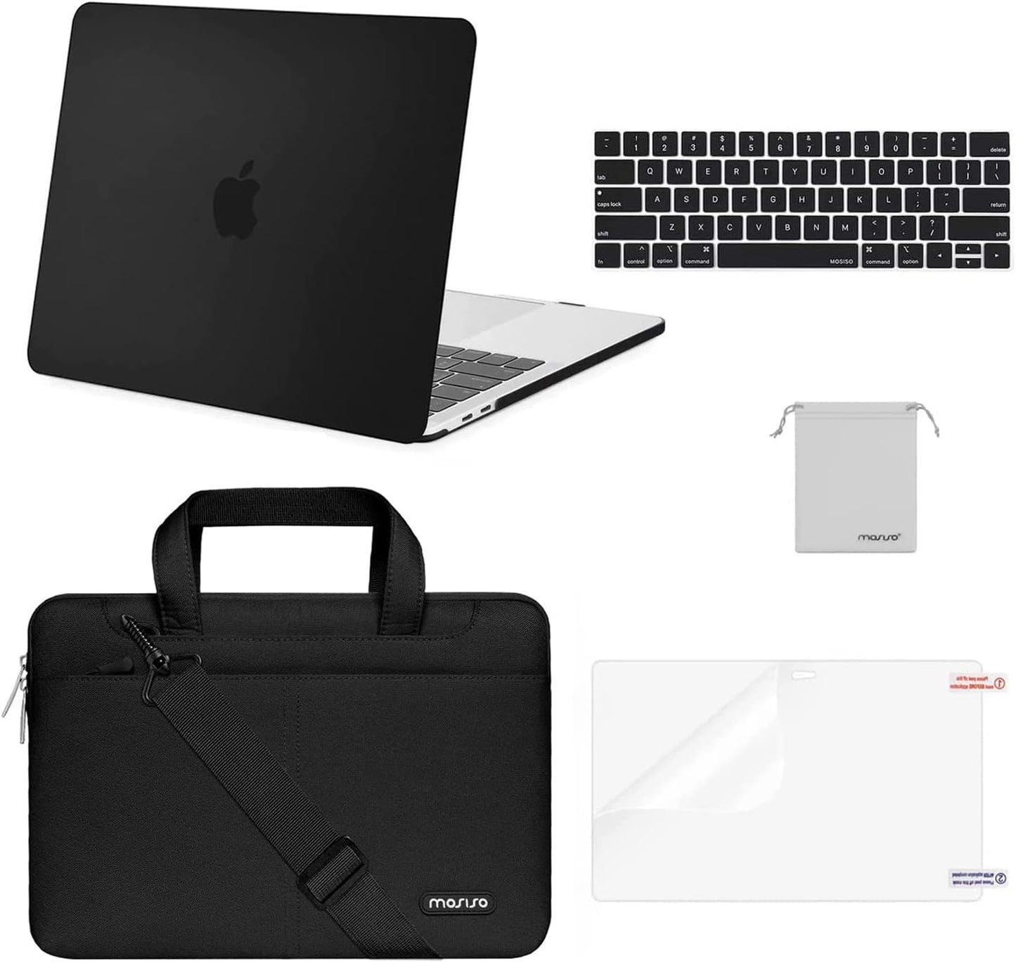 MOSISO Compatible with MacBook Pro 13 inch Case M2 2023, 2022-2016 A2338 M1 A2251 A2289 A2159 A1989 A1708 A1706, Plastic Hard Case&Shoulder Bag&Keyboard Skin&Screen Protector&Storage Bag, Black iMosiso