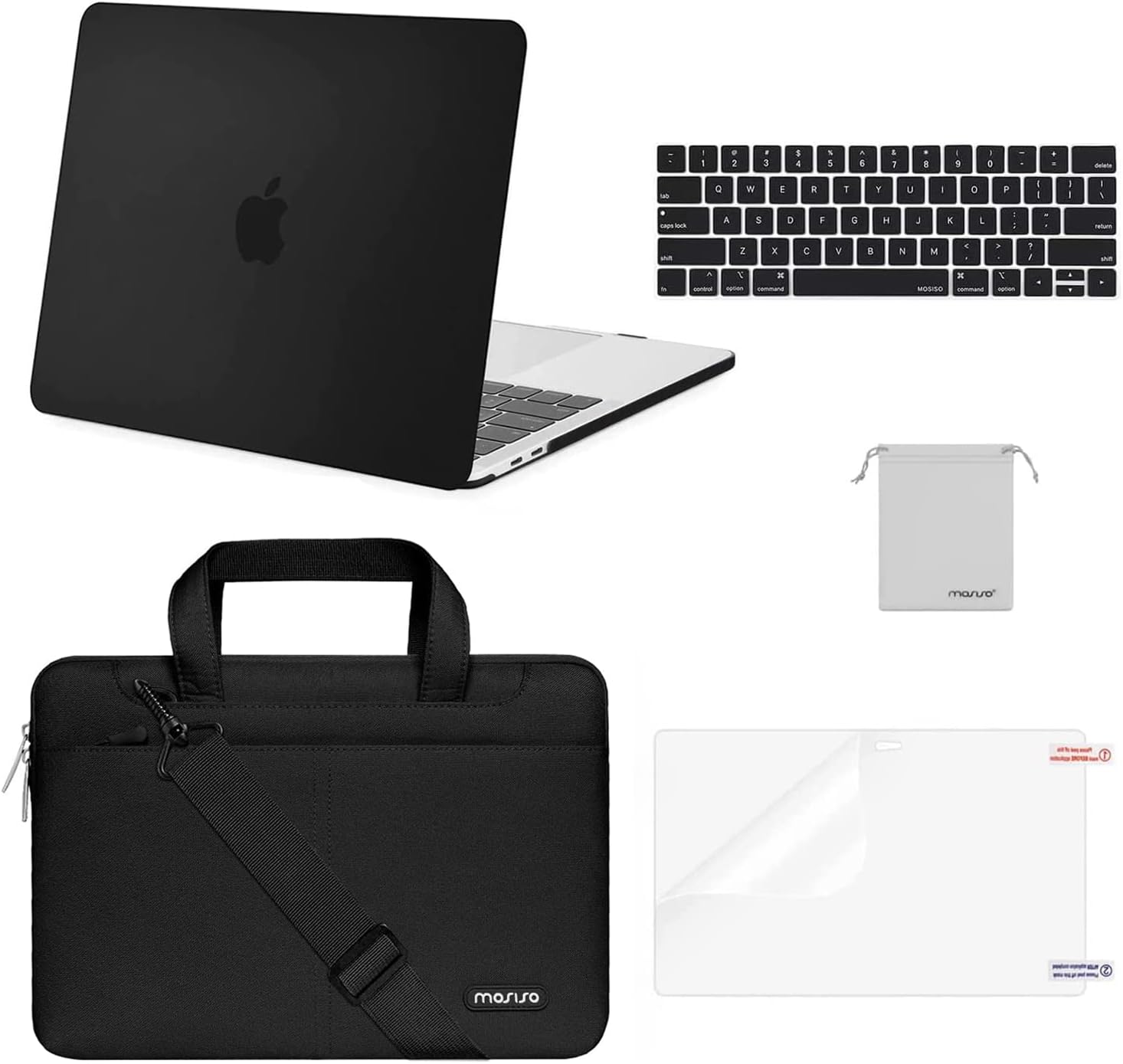 MOSISO Compatible with MacBook Pro 13 inch Case M2 2023, 2022-2016 A2338 M1 A2251 A2289 A2159 A1989 A1708 A1706, Plastic Hard Case&Shoulder Bag&Keyboard Skin&Screen Protector&Storage Bag, Black iMosiso
