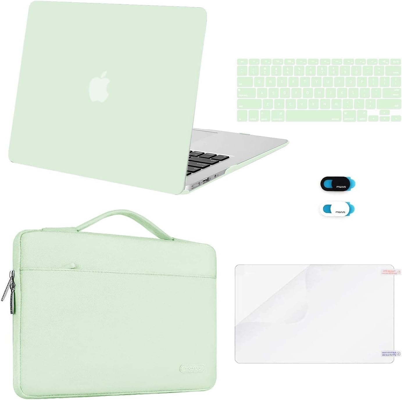 MOSISO Compatible with MacBook Air 13 inch Case (A1369 A1466, Older Version 2010-2017 Release), Plastic Hard Shell Case & Sleeve Bag & Keyboard Cover & Webcam Cover & Screen Protector, Honeydew Green iMosiso