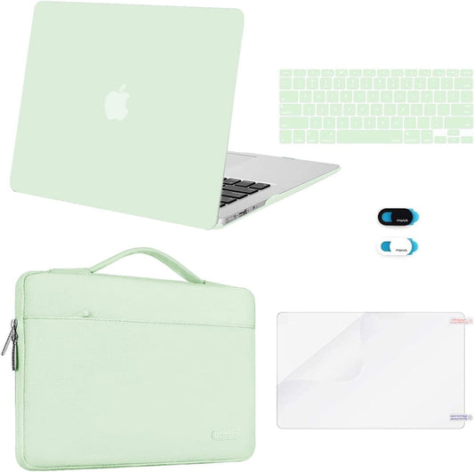 MOSISO Compatible with MacBook Air 13 inch Case (A1369 A1466, Older Version 2010-2017 Release), Plastic Hard Shell Case & Sleeve Bag & Keyboard Cover & Webcam Cover & Screen Protector, Honeydew Green iMosiso