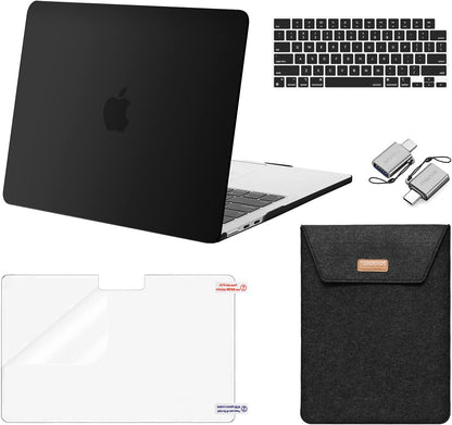 MOSISO Compatible with MacBook Air 13.6 inch Case 2022 2023 Release A2681 M2 Chip Touch ID, Plastic Hard Shell Case&Flap Felt Sleeve Bag&Keyboard Cover&Screen Protector&Type C Adapter 2 Pack, Black iMosiso