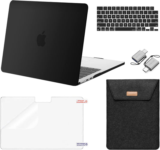 MOSISO Compatible with MacBook Air 13.6 inch Case 2022 2023 Release A2681 M2 Chip Touch ID, Plastic Hard Shell Case&Flap Felt Sleeve Bag&Keyboard Cover&Screen Protector&Type C Adapter 2 Pack, Black iMosiso