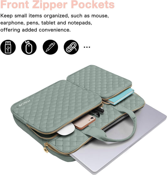MOSISO 360 Protective Laptop Sleeve Compatible with MacBook Air 15 inch M3 M2 2024 2023/Pro 16 M3 M2 M1 2023-2019, 15-15.6 inch Notebook, Square Quilted Bag with 2 Pockets&Handle&Belt, Antique Green iMosiso
