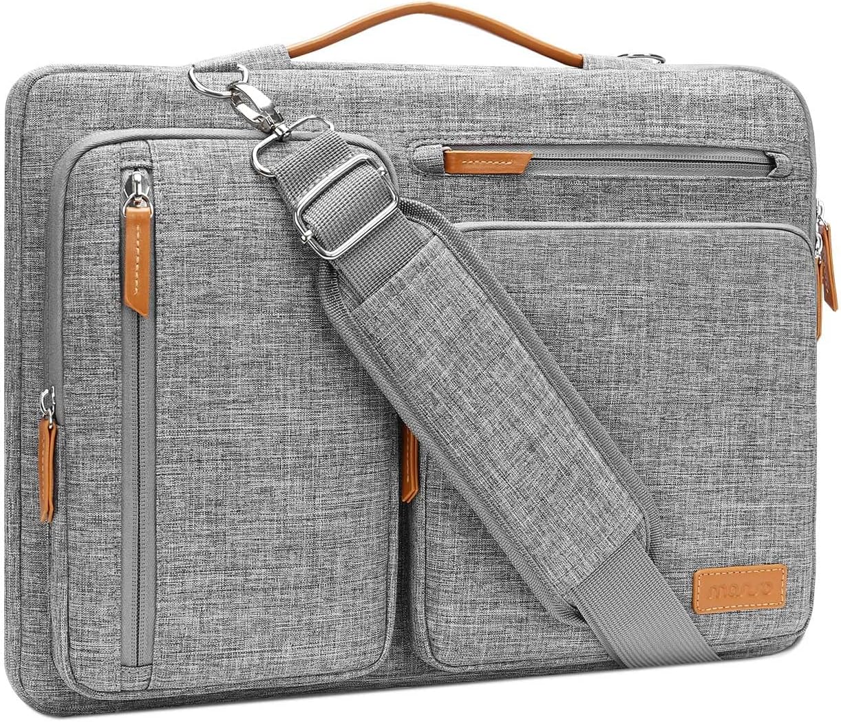 MOSISO 360 Protective Laptop Shoulder Bag,15-15.6 inch Computer Bags Compatible with MacBook Pro 16 inch, HP, Dell, Lenovo, Asus Notebook,Side Open Messenger Bag with 4 Zipper Pockets, Gray