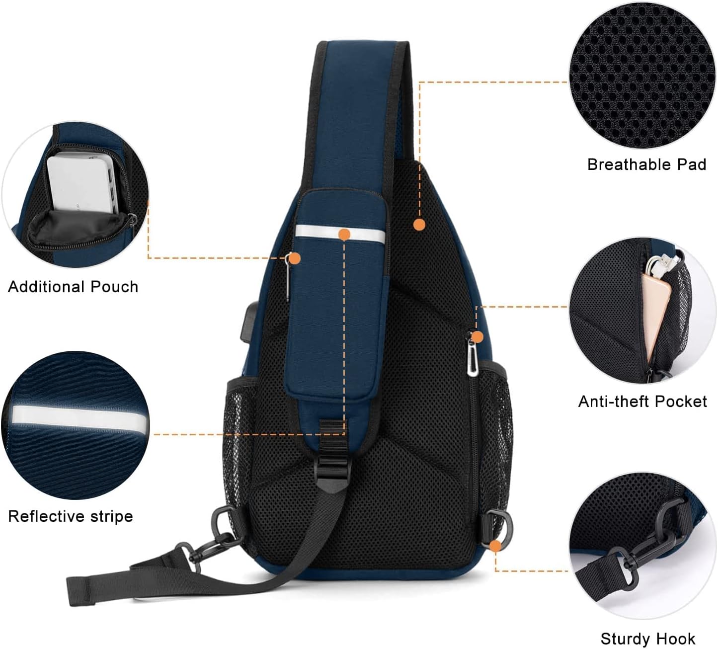 MOSISO Sling Backpack Bag, Crossbody Shoulder Bag Travel Hiking Daypack Chest Bag with Front Square Pocket&USB Charging Port，Deep Teal iMosiso