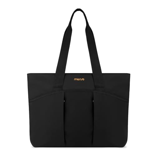 MOSISO Canvas Beach Tote Bags, Large Capacity Canvas Laptop Tote Bag, Carrying Large Beach Pool Bag Laptop Compartment & Back Belt for Travel, Work, Teacher, Gym, Nursing, College, Black