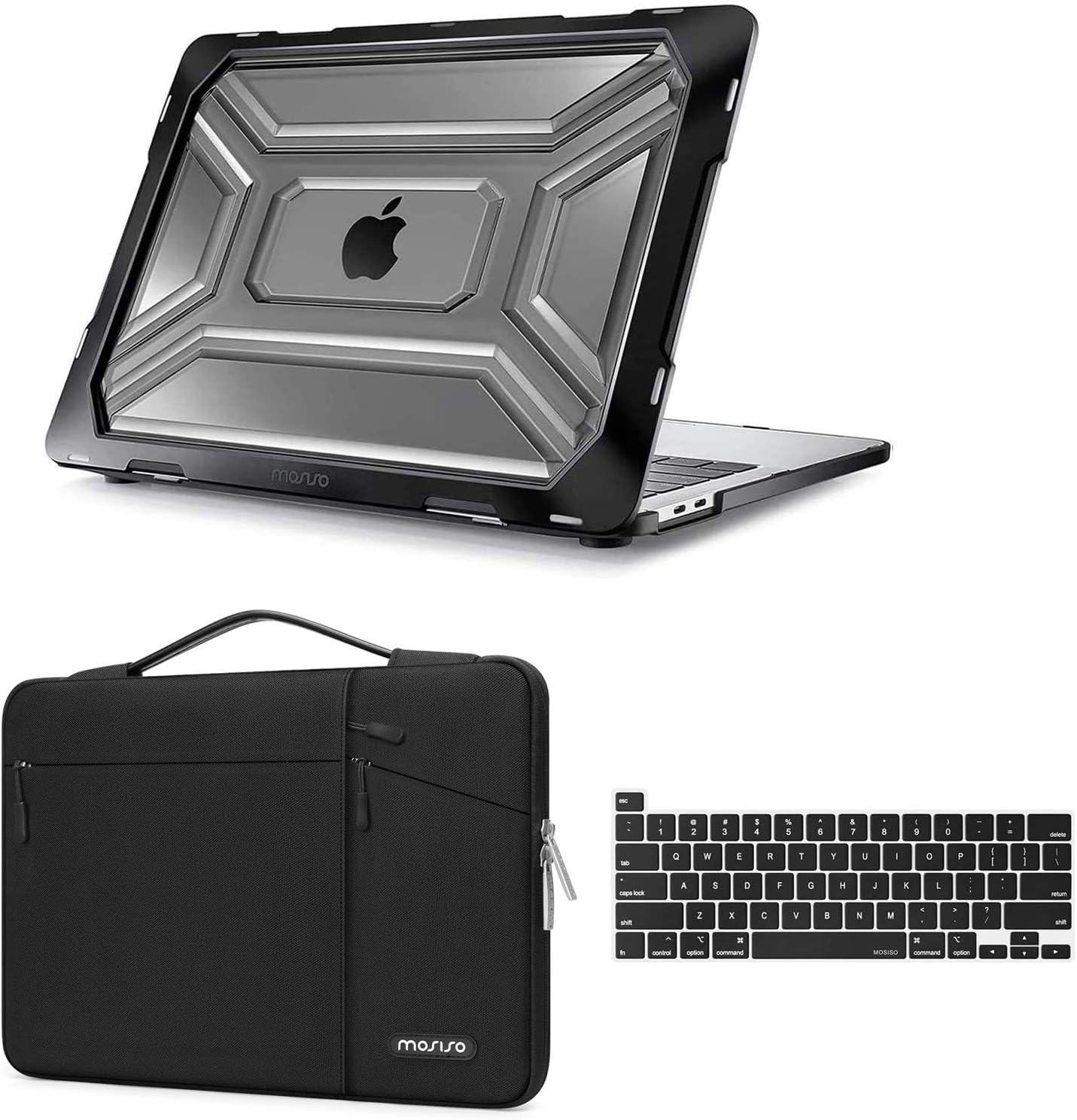 MOSISO Compatible with MacBook Pro 13 inch Case M2 2023 2022 2021 2020 A2338 M1 A2289 A2251 with Touch Bar Touch ID, Plastic Hard Shell with TPU Bumper&Carrying Sleeve Bag&Keyboard Cover, Black iMosiso