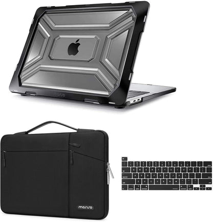 MOSISO Compatible with MacBook Pro 13 inch Case M2 2023 2022 2021 2020 A2338 M1 A2289 A2251 with Touch Bar Touch ID, Plastic Hard Shell with TPU Bumper&Carrying Sleeve Bag&Keyboard Cover, Black iMosiso