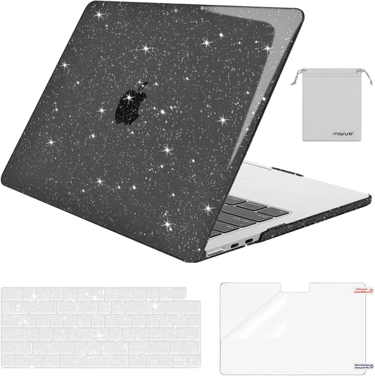 MOSISO Compatible with MacBook Air 13 inch Case 2025 2024 2023 2022 M4 A3240 M3 A3113 M2 A2681, Sparkly Glitter Hard Shell&Keyboard Cover&Screen Film&Pouch for MacBook Air 13.6 inch Case, Black iMosiso