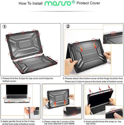 MOSISO Compatible with MacBook Pro 13 inch Case M2 2023 2022 2021 2020 A2338 M1 A2289 A2251 with Touch Bar Touch ID, Plastic Hard Shell with TPU Bumper&Carrying Sleeve Bag&Keyboard Cover, Black iMosiso