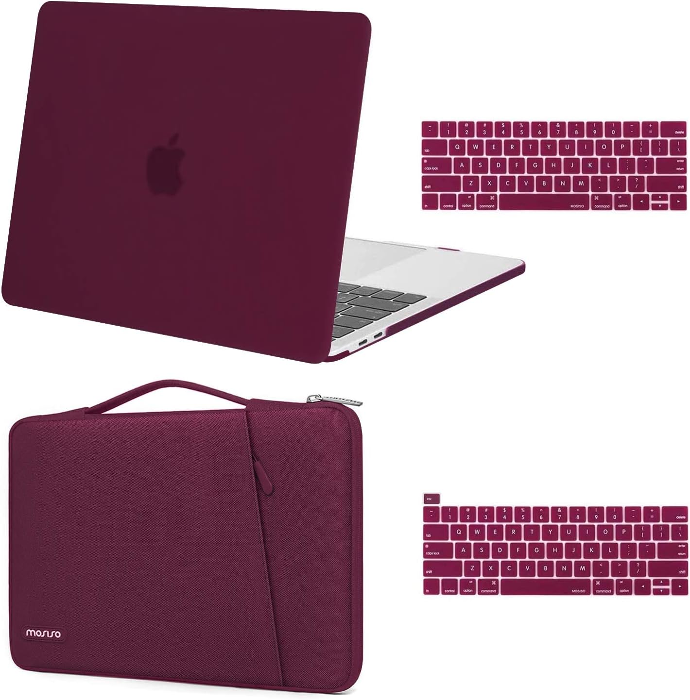 MOSISO Compatible with MacBook Pro 13 inch Case M2 2023, 2022, 2021-2016 A2338 M1 A2251 A2289 A2159 A1989 A1708 A1706, Plastic Hard Case & 360 Protective Sleeve Bag & Keyboard Skin, Marsala Red iMosiso
