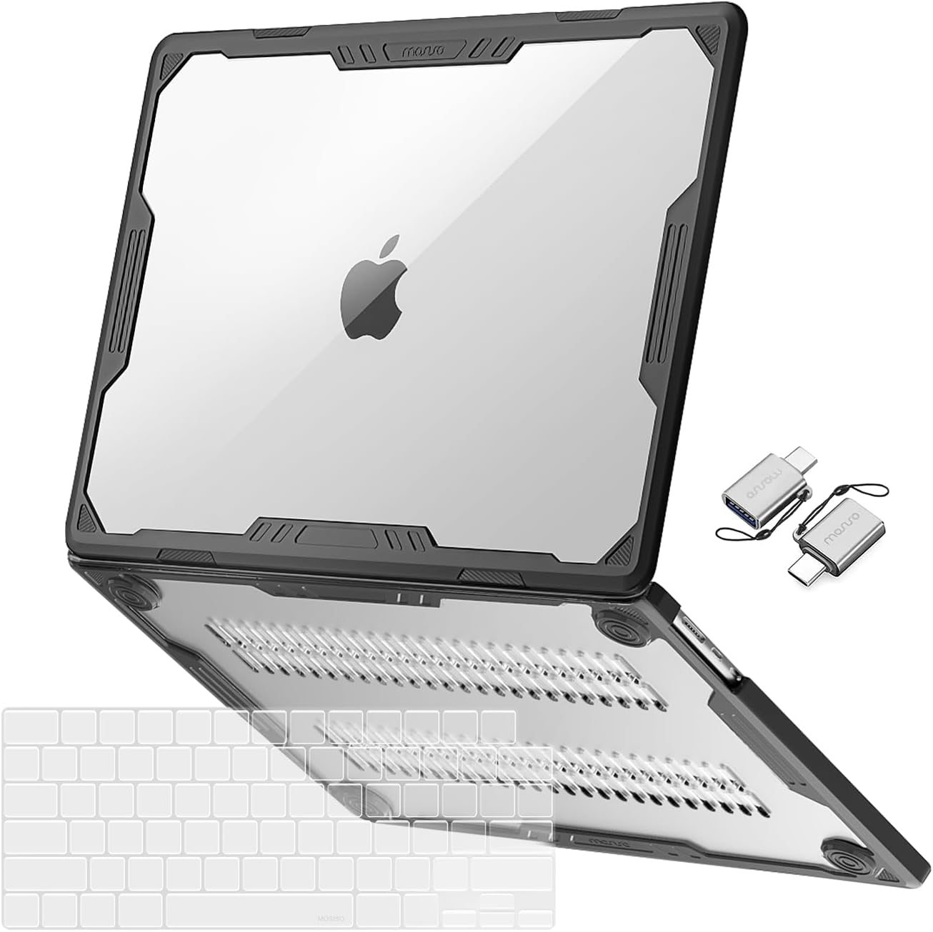 MOSISO Compatible with MacBook Air 15 inch Case 2023 2024 Release A2941 M2 Touch ID, Symmetric Geometric Heavy Duty Plastic Hard Shell with TPU Bumper&Keyboard Cover&Type C Adapter 2 Pack, Transparent iMosiso