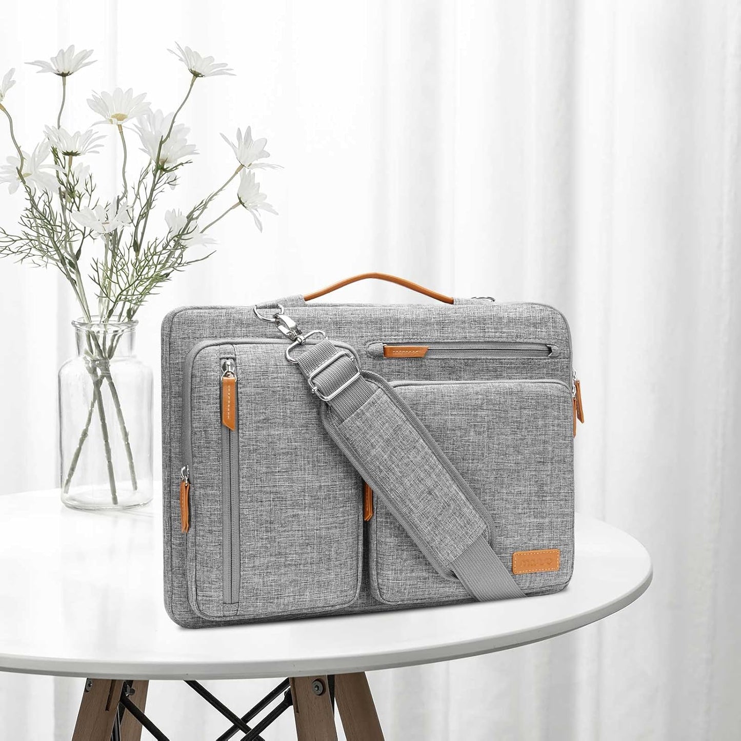 MOSISO 360 Protective Laptop Shoulder Bag,15-15.6 inch Computer Bags Compatible with MacBook Pro 16 inch, HP, Dell, Lenovo, Asus Notebook,Side Open Messenger Bag with 4 Zipper Pockets, Gray