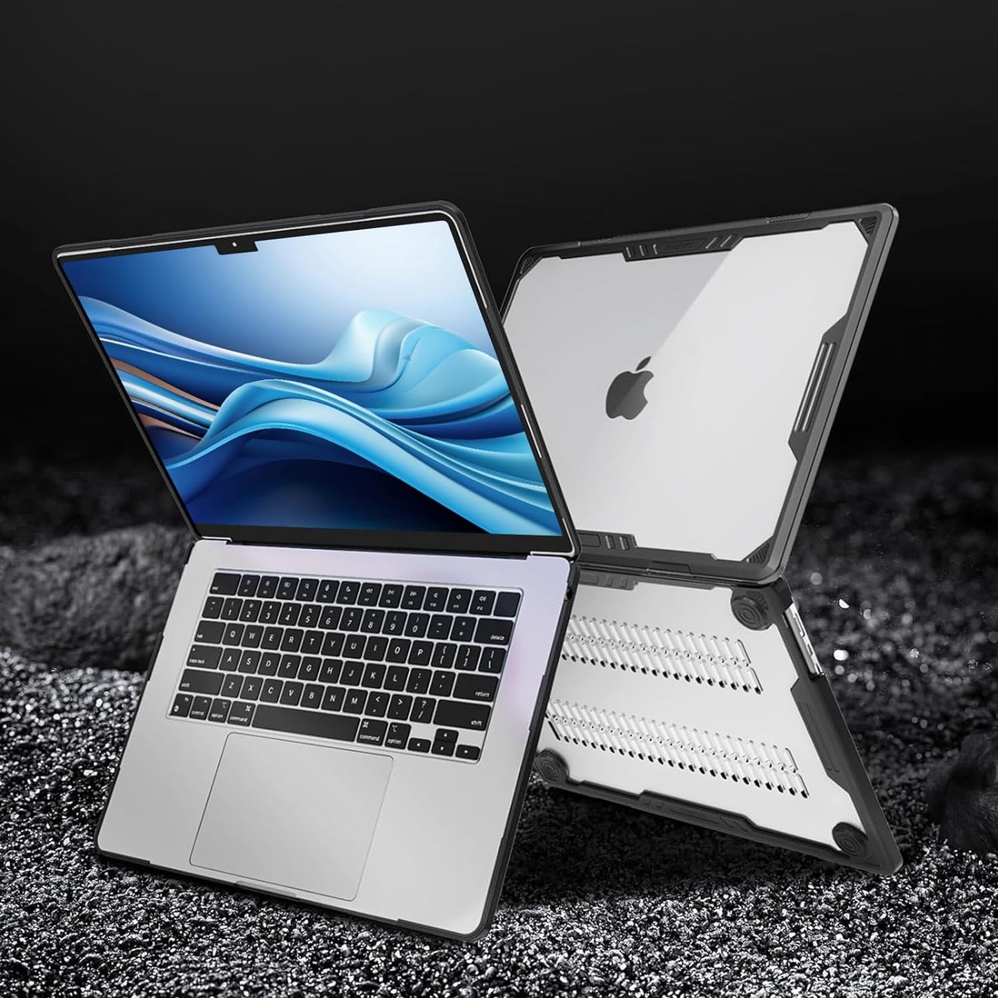 MOSISO Compatible with MacBook Air 15 inch Case 2023 2024 Release A2941 M2 Touch ID, Symmetric Geometric Heavy Duty Plastic Hard Shell with TPU Bumper&Keyboard Cover&Type C Adapter 2 Pack, Transparent iMosiso