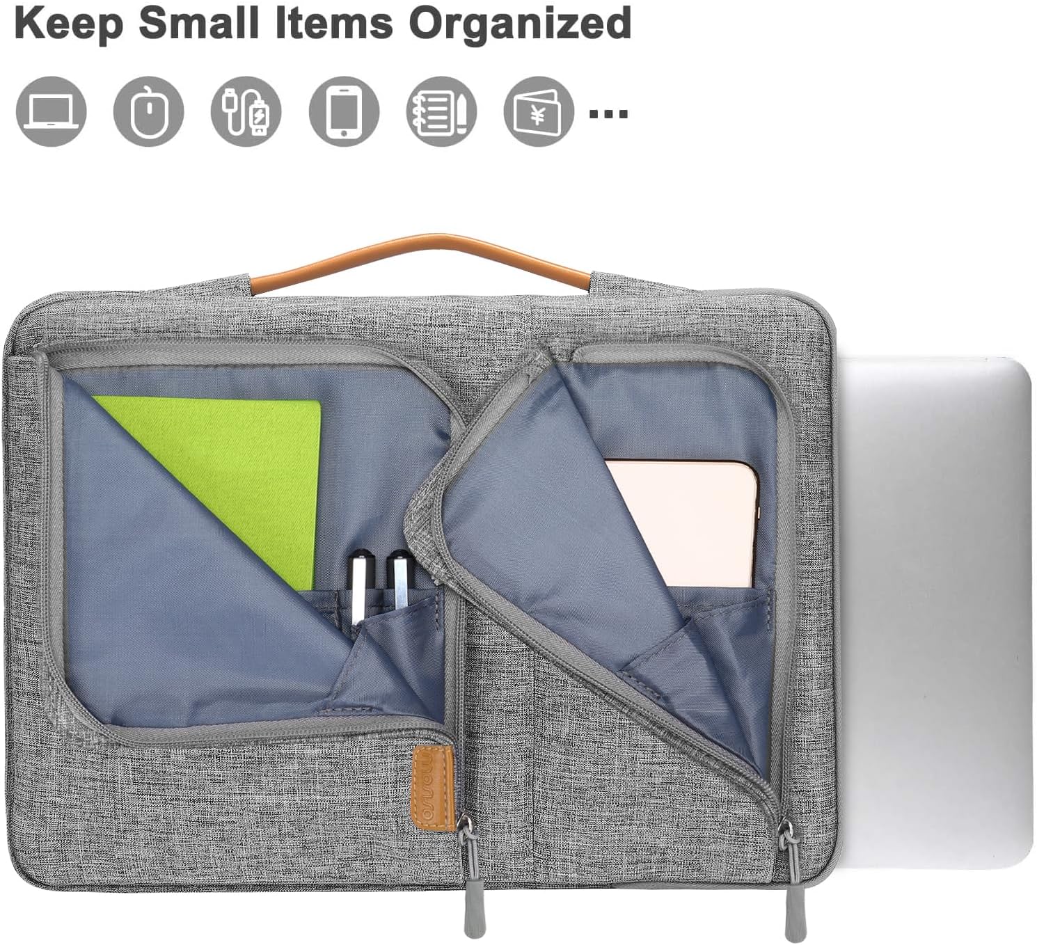 MOSISO 360 Protective Laptop Sleeve Compatible with MacBook Air/Pro, 13-13.3 inch Notebook,Compatible with MacBook Pro 14 inch 2023-2021 M2 M1, Side Open Bag with 2 Accessory Pockets&Handle&Belt, Gray iMosiso