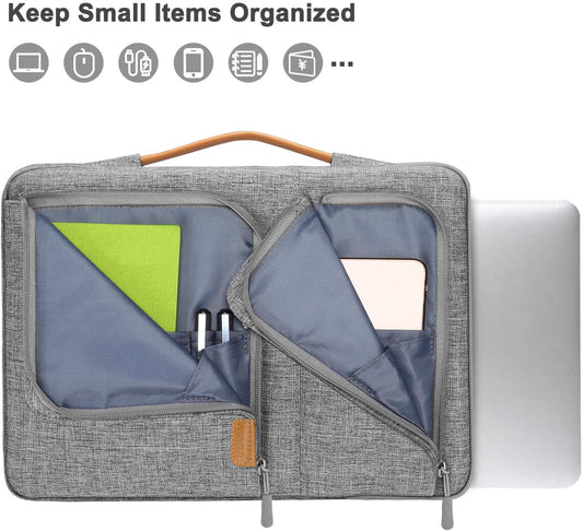 MOSISO 360 Protective Laptop Sleeve Compatible with MacBook Air/Pro, 13-13.3 inch Notebook,Compatible with MacBook Pro 14 inch 2023-2021 M2 M1, Side Open Bag with 2 Accessory Pockets&Handle&Belt, Gray iMosiso