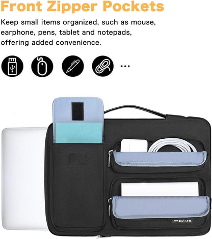 MOSISO 360 Protective Laptop Sleeve Compatible with MacBook Air/Pro, 13-13.3 inch Notebook, Compatible with MacBook Pro 14 inch M2 M1, Side Open Bag with 2 Raised&1 Flapover Pockets&Belt, Black iMosiso