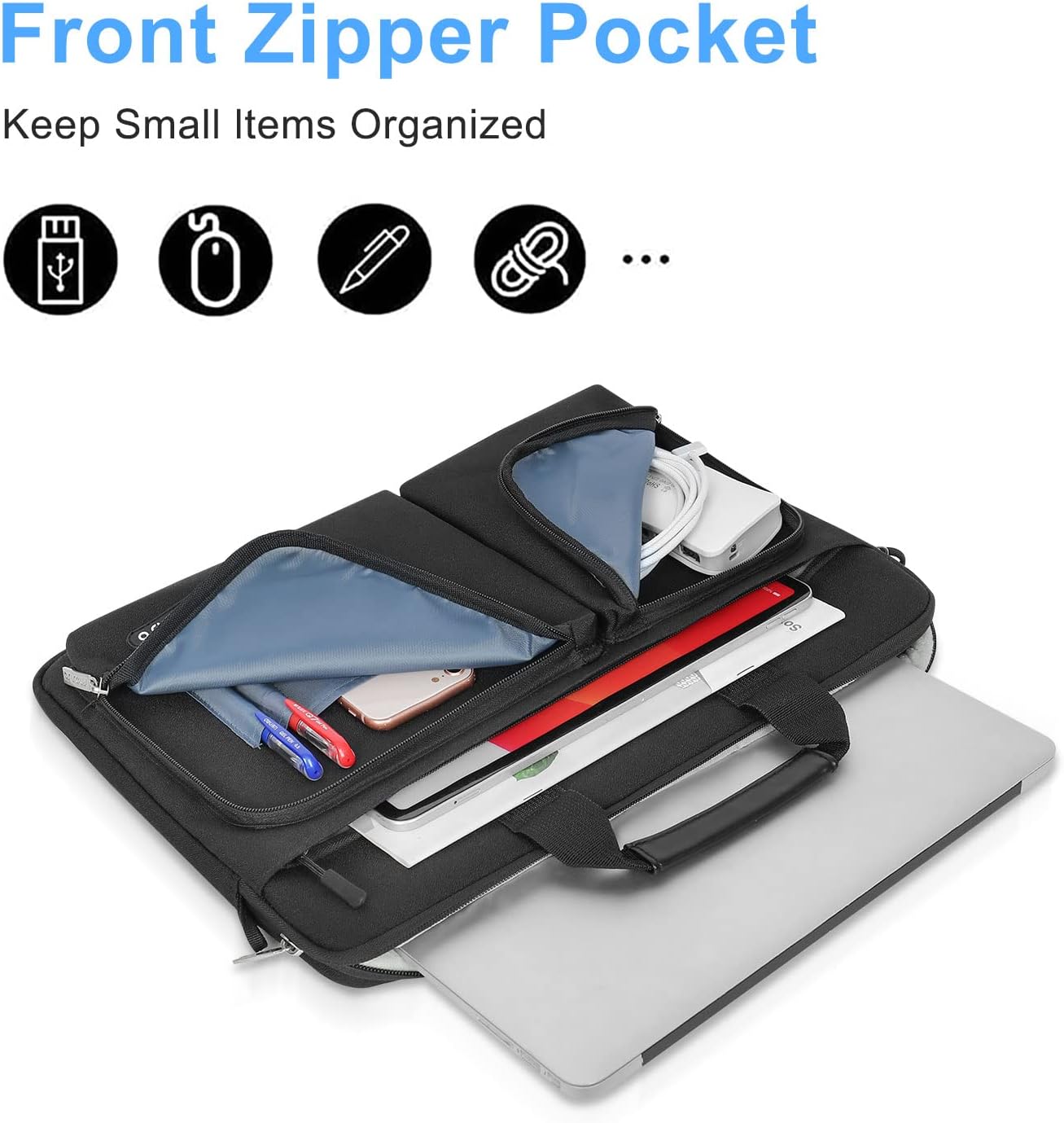 MOSISO 360 Protective Laptop Shoulder Messenger Bag 15.6 inch Compatible with MacBook, HP, Dell, Lenovo, Asus Notebook, Computer Bag with Front Hidden Horizontal&Left Small&Right Big Pockets, Black iMosiso