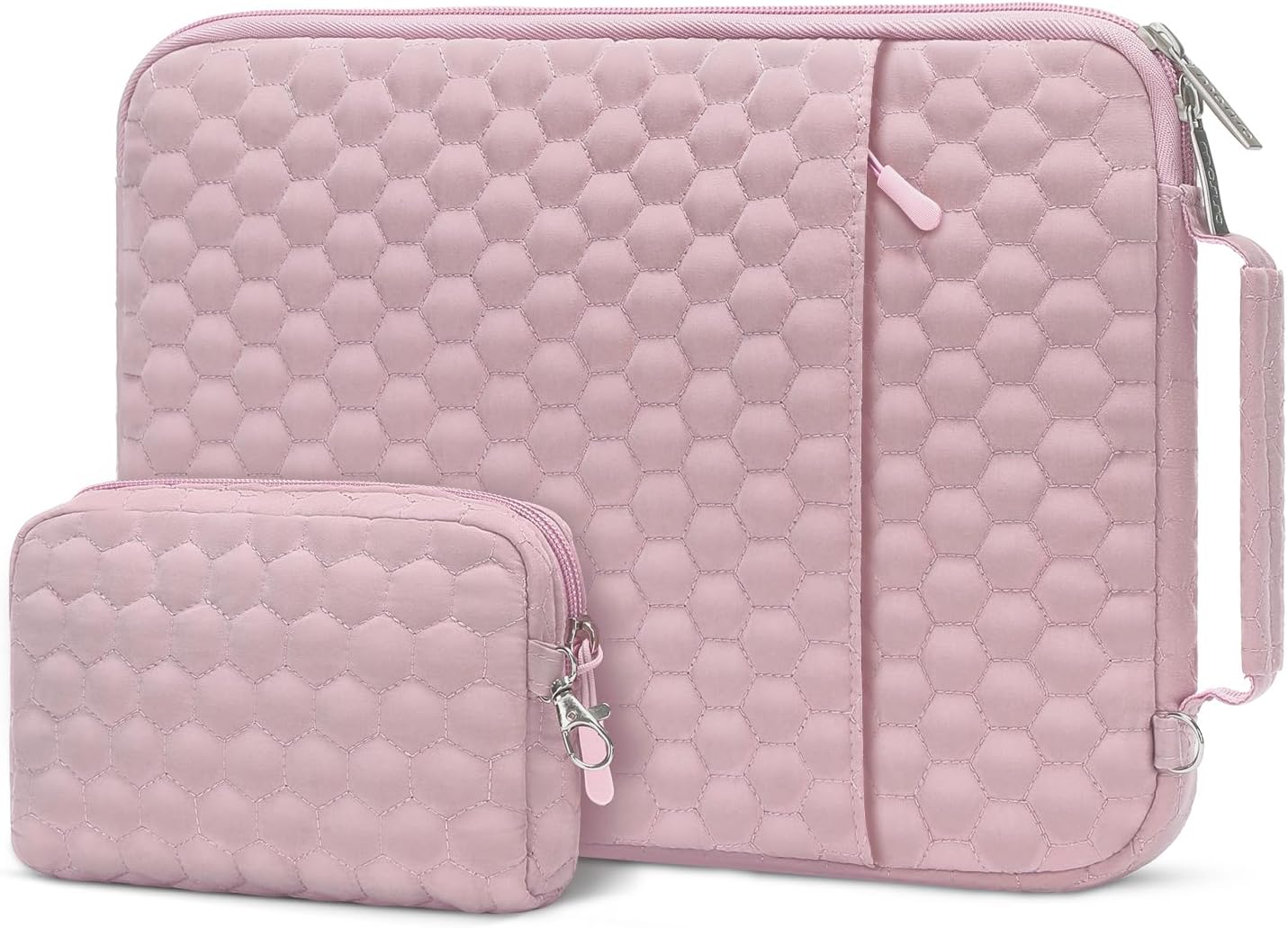 MOSISO Laptop Sleeve Compatible with MacBook Air/Pro, 13-13.3 inch Notebook, Compatible with MacBook Pro 14 inch M3 M2 M1 Chip 2023-2021, Hexagon Vertical Bag with Small Case&Side Handle&Belt, Pink iMosiso