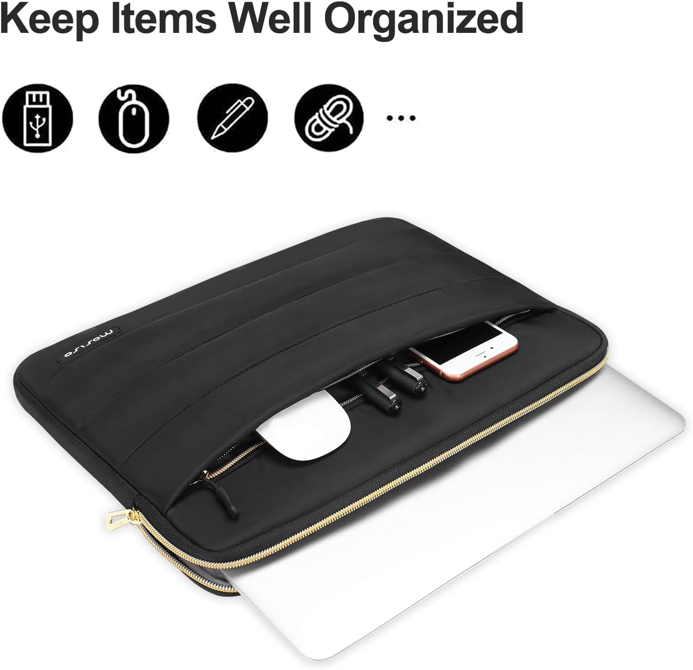 MOSISO Puffy Laptop Sleeve Compatible with MacBook Air/Pro, 13-13.3 inch Notebook, Compatible with MacBook Pro 14 inch 2023-2021 A2779 M2 A2442 M1, Polyester Horizontal Bag Cover with Small Case,Black iMosiso