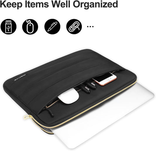 MOSISO Puffy Laptop Sleeve Compatible with MacBook Air/Pro, 13-13.3 inch Notebook, Compatible with MacBook Pro 14 inch 2023-2021 A2779 M2 A2442 M1, Polyester Horizontal Bag Cover with Small Case,Black iMosiso